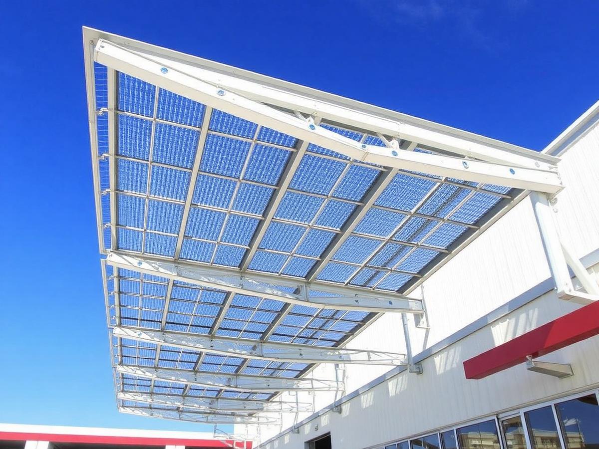 Fabricated steel entrance canopy installed at a commercial building