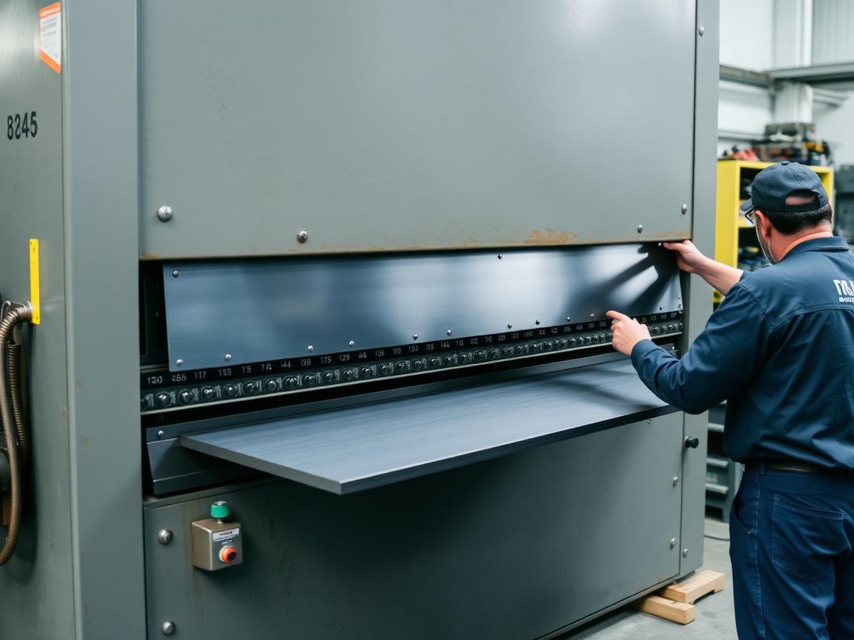 Operator forming a steel panel on a press brake